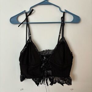 brand new! for love & lemons black lace and bow tie v neck crop cami tank top🖤